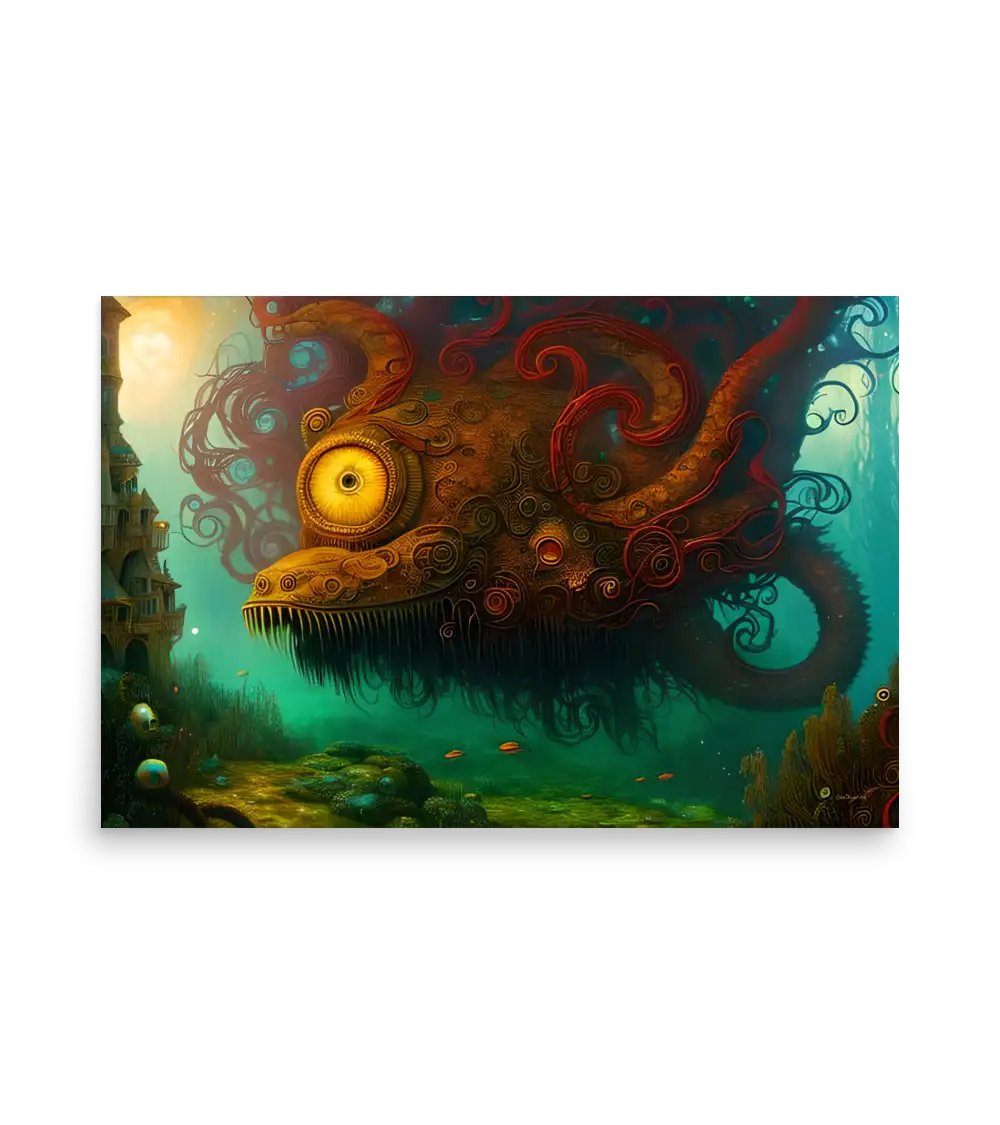 07 WATER MONSTER RED Poster