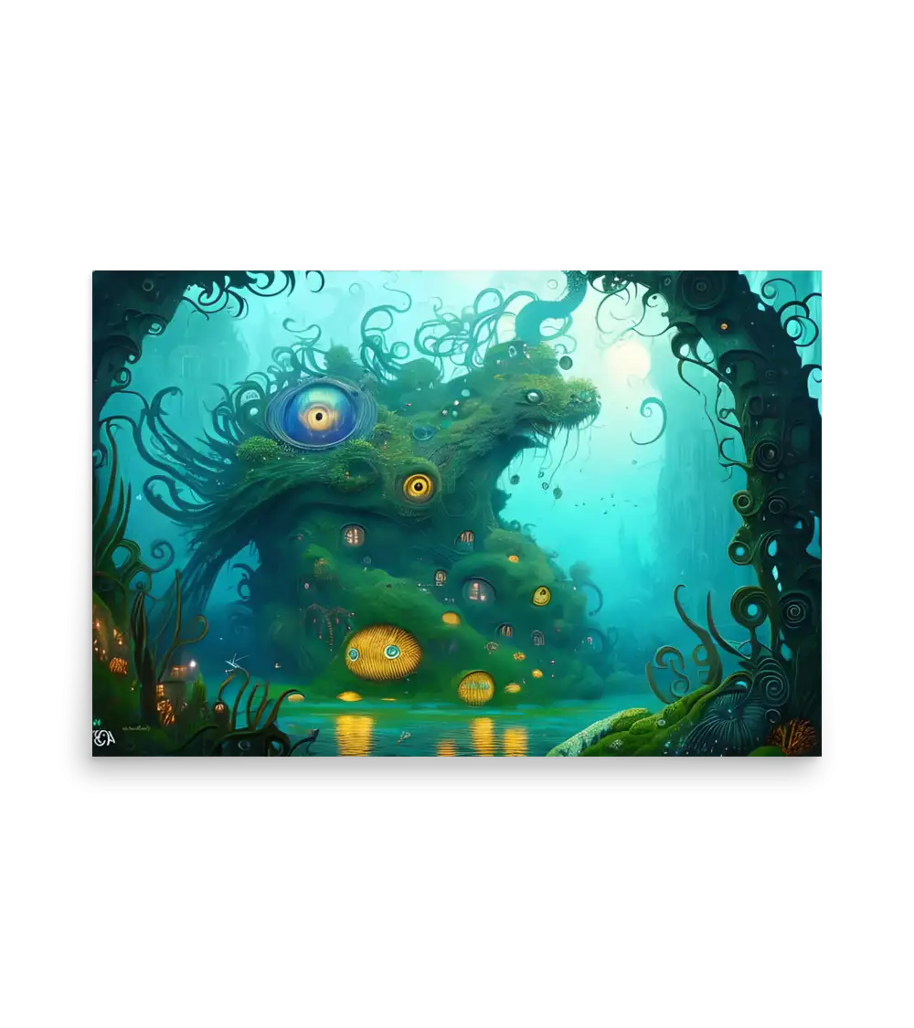 32 WATER MONSTER GREEN Poster